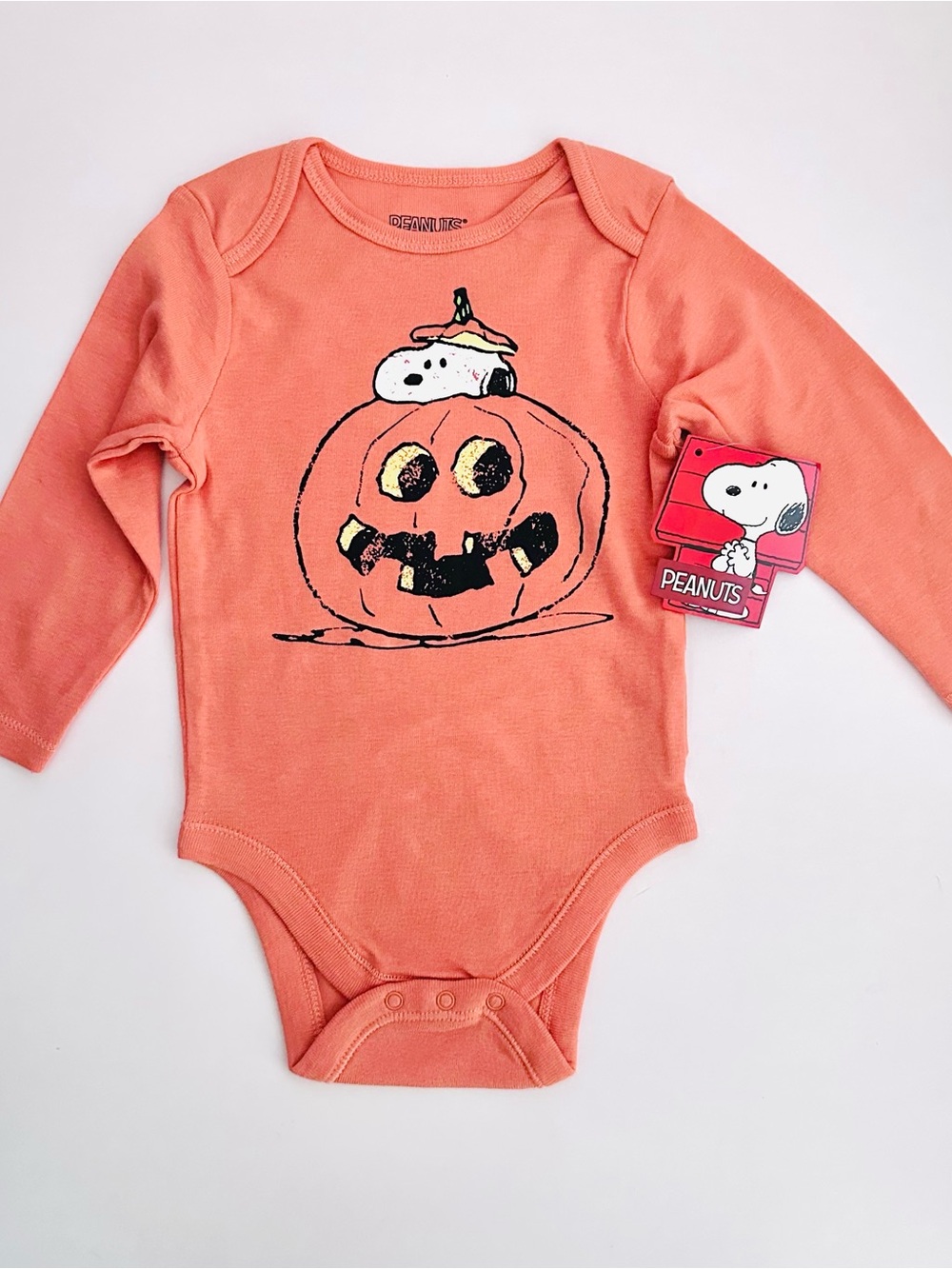 Peanuts Orange Snoopy Pumpkin Long-Sleeve Baby Bodysuit
